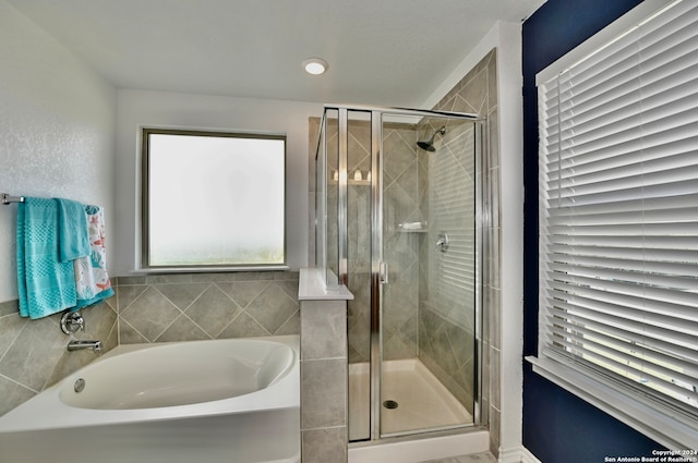 bathroom with plus walk in shower