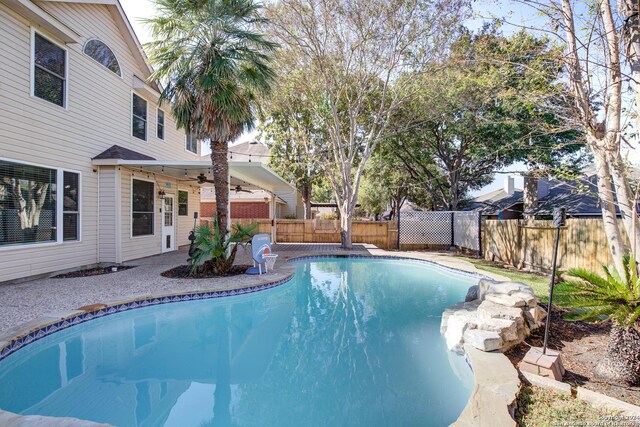 268 Fawn Rdg, Cibolo, TX 78108 - view of pool with ceiling fan and a fenced backyard