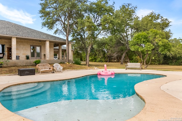 view of pool featuring a patio