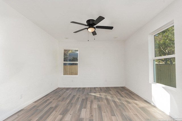 empty room with wood-type flooring and ceiling fan