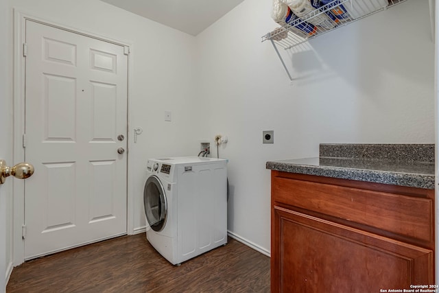 laundry area with dark hardwood / wood-style floors and washer / clothes dryer