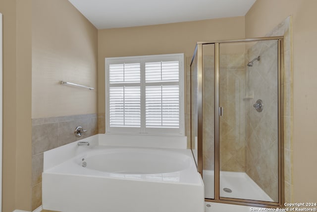 bathroom with shower with separate bathtub