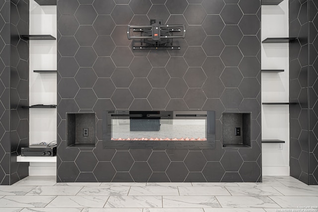 interior space with tile walls