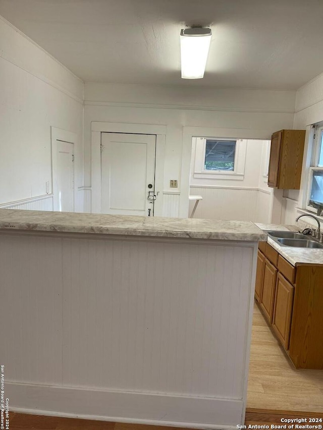 kitchen featuring light wood-type flooring and sink