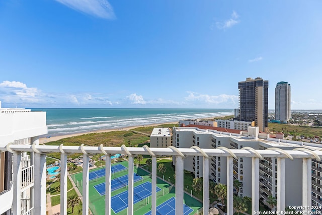 view of water feature with a beach view