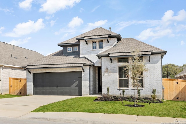2612 Sueno Pt, San Antonio, TX 78245 - french provincial home with brick siding, a garage, concrete driveway, roof with shingles, and a gate