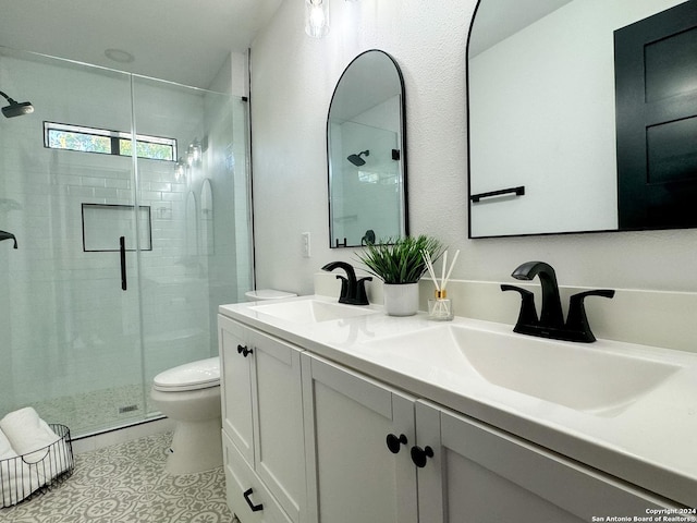 728 Rittiman, Terrell Hills, TX 78209 - full bath with a shower stall, toilet, double vanity, and tile patterned flooring
