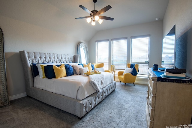 9104 Pepperton Ln, San Antonio, TX 78254 - bedroom featuring carpet, multiple windows, baseboards, and lofted ceiling