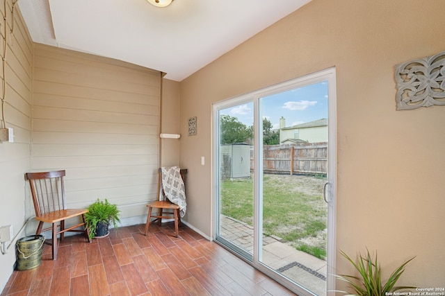 doorway featuring wood-type flooring