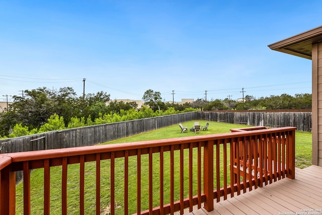 wooden deck featuring a lawn