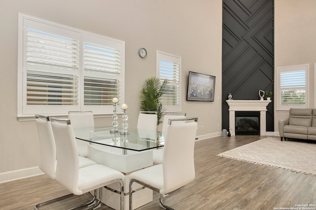 dining area with wood-type flooring