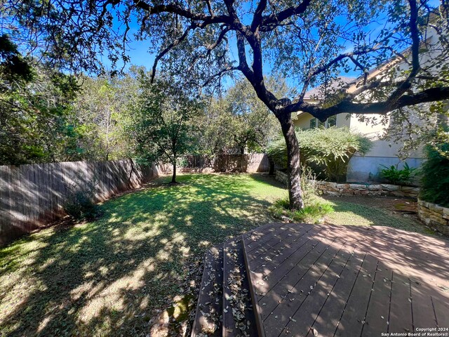 view of yard with a wooden deck