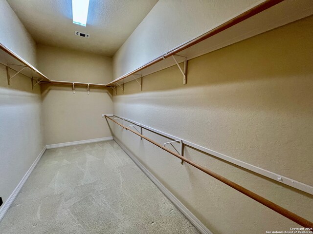 spacious closet featuring light carpet