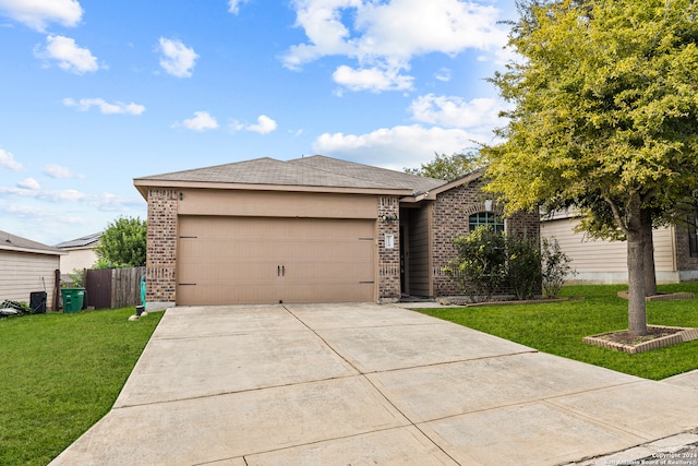 ranch-style home with a front yard and a garage