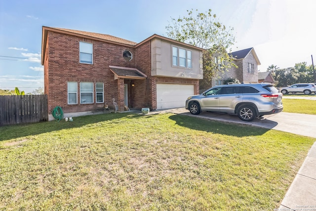 view of front of house with a garage and a front lawn