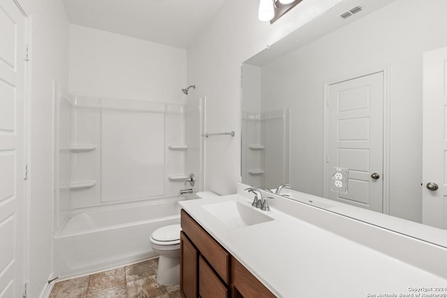 full bathroom with shower / bathtub combination, vanity, and toilet