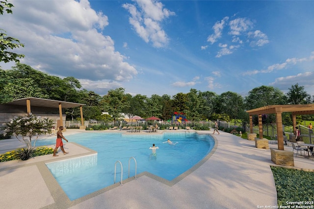 view of pool featuring a patio area