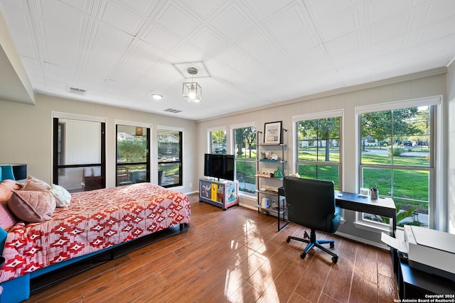 bedroom with multiple windows and wood-type flooring