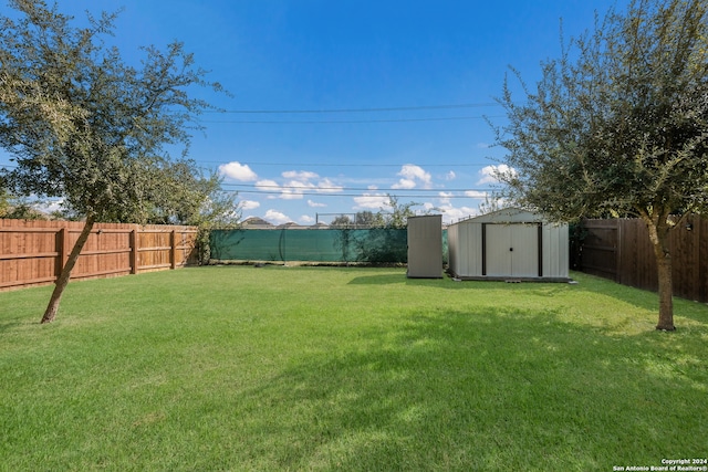 view of yard with a storage unit