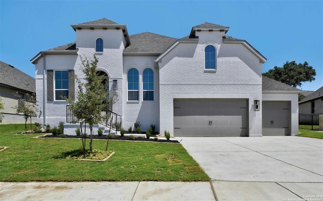 mediterranean / spanish house with a front yard and a garage