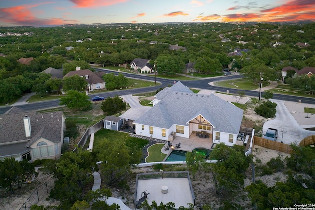 view of aerial view at dusk