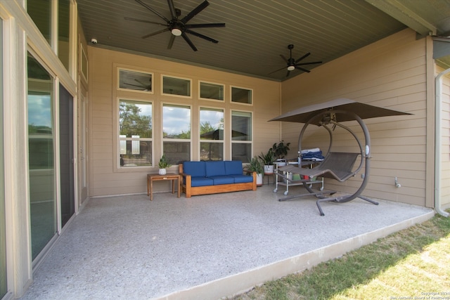 view of patio featuring outdoor lounge area and ceiling fan