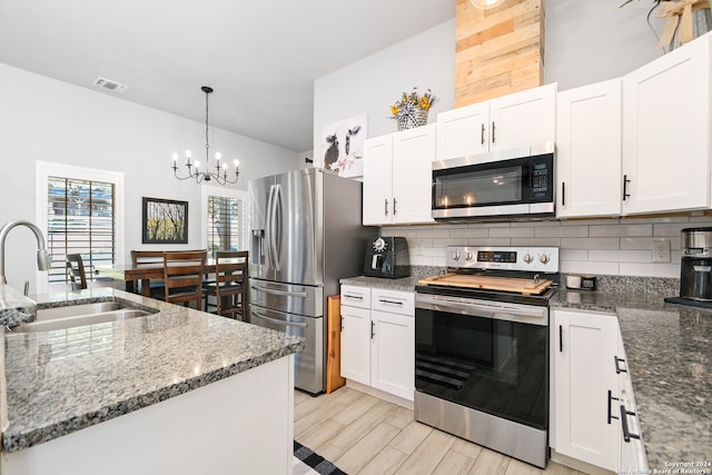 kitchen featuring stainless steel appliances, tasteful backsplash, sink, and white cabinets