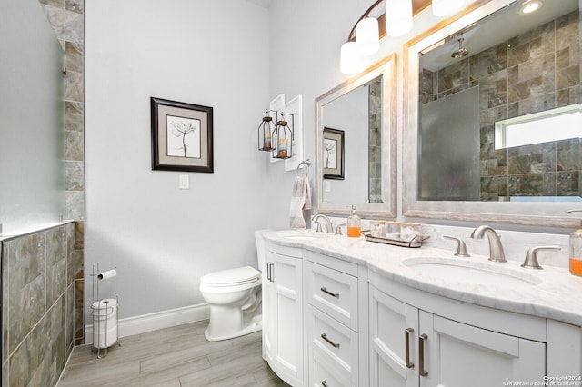 bathroom with vanity, toilet, and walk in shower