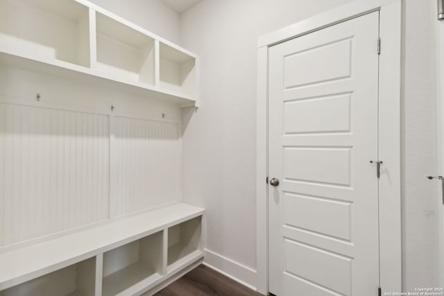 mudroom featuring dark wood-type flooring