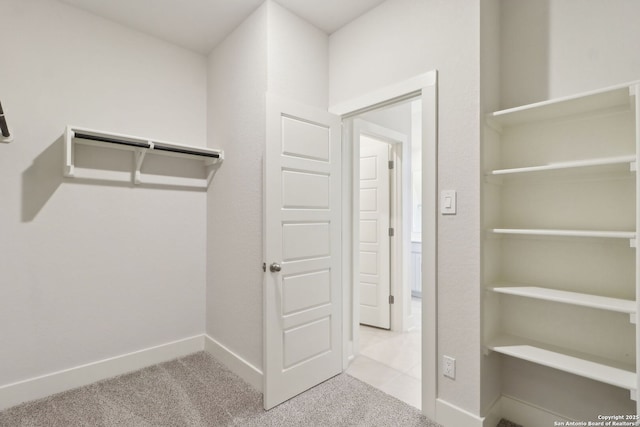 spacious closet with light colored carpet