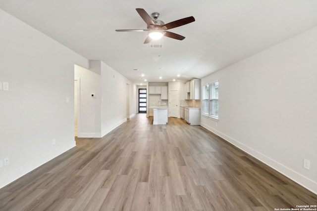 unfurnished living room featuring hardwood / wood-style flooring and ceiling fan