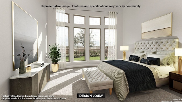 carpeted bedroom featuring multiple windows