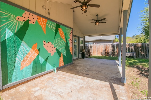 view of patio / terrace featuring ceiling fan