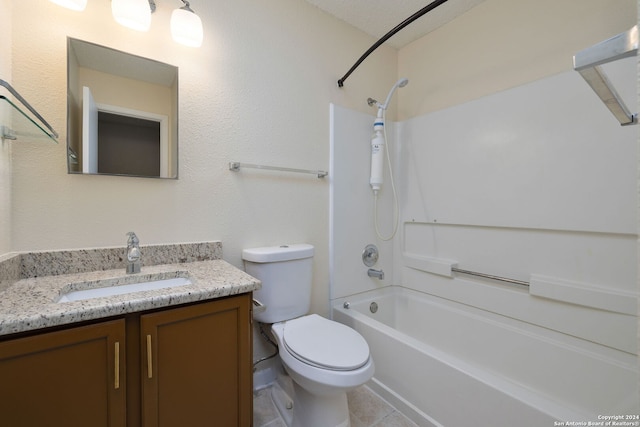 full bathroom with tile patterned flooring, vanity, shower / bathtub combination, and toilet