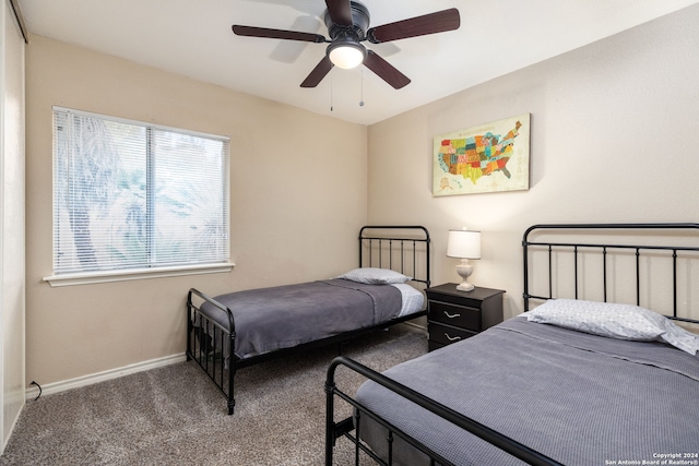 bedroom with carpet flooring and ceiling fan