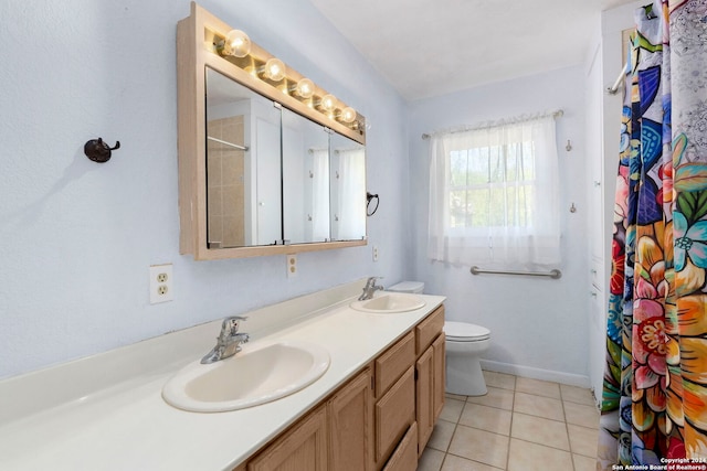 bathroom featuring toilet, vanity, and tile patterned floors