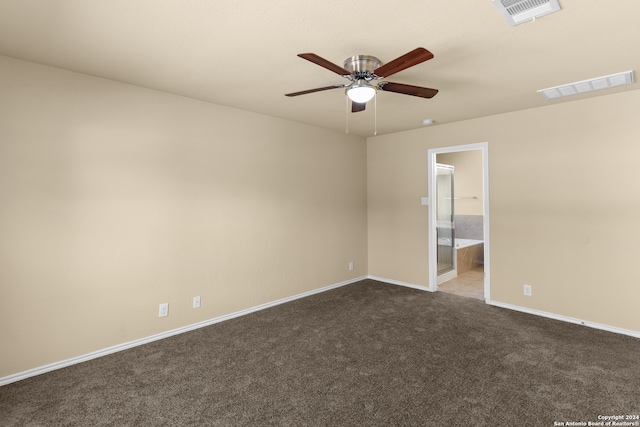 empty room with light carpet and ceiling fan