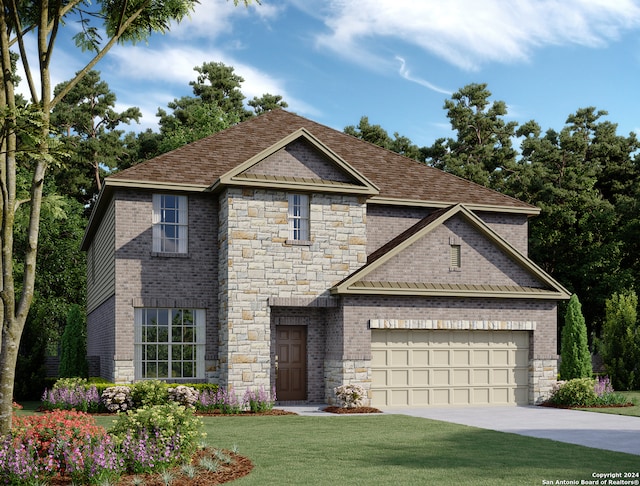 view of front facade featuring a garage and a front lawn