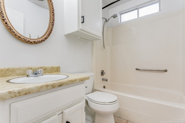 full bathroom with tile patterned flooring, vanity, toilet, and shower / bath combination