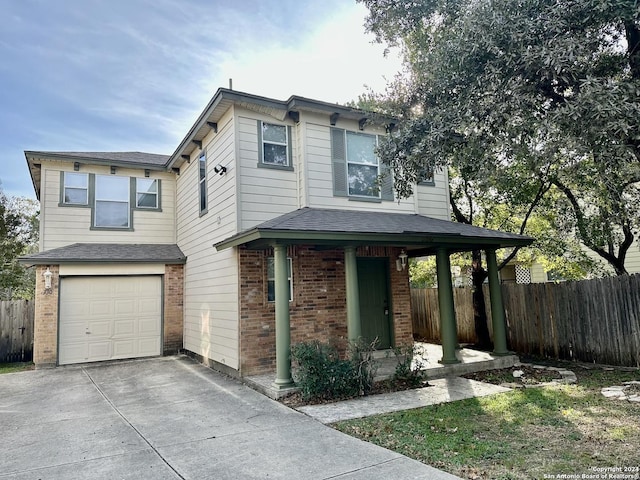 330 Agency Oaks, San Antonio, TX 78249 - view of front of house with brick siding, an attached garage, concrete driveway, and a shingled roof