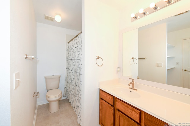 bathroom with vanity, toilet, and curtained shower