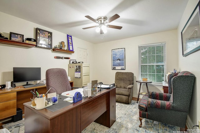 home office featuring ceiling fan