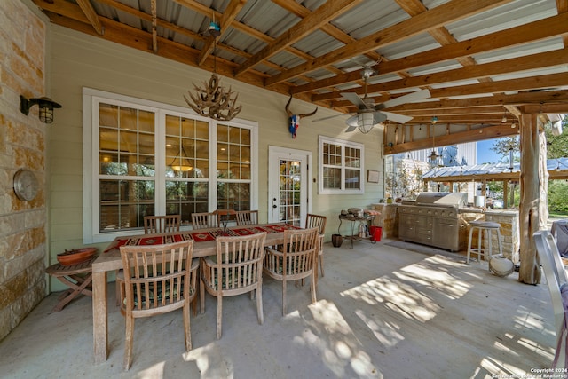 view of patio / terrace featuring ceiling fan and area for grilling