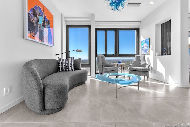 living room featuring concrete flooring