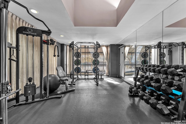 gym featuring a wall of windows