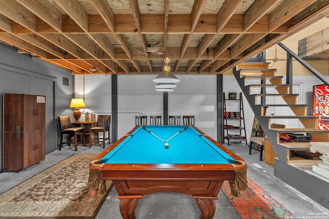 game room with concrete flooring and billiards