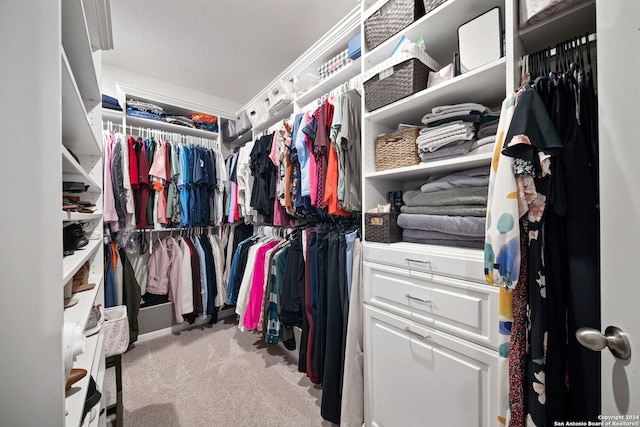 spacious closet with light colored carpet