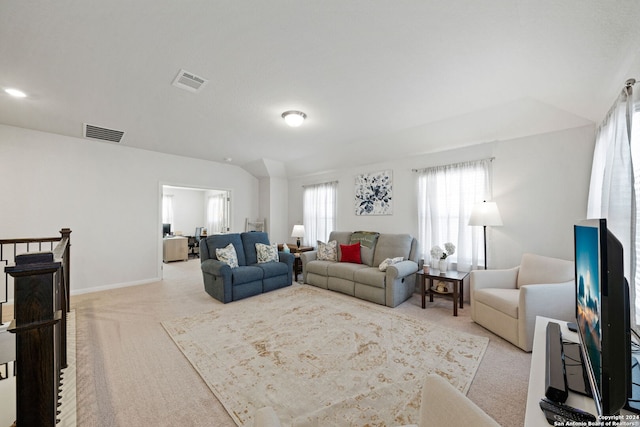 living room featuring light colored carpet