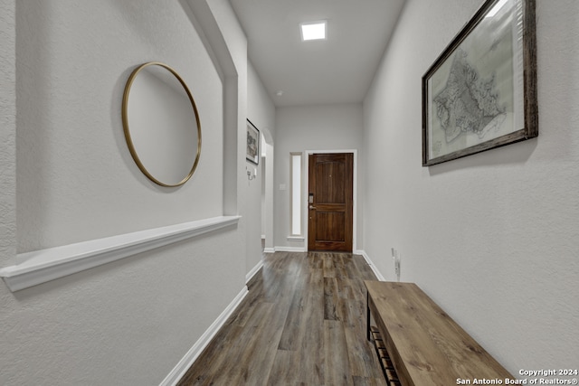 hallway featuring dark hardwood / wood-style flooring