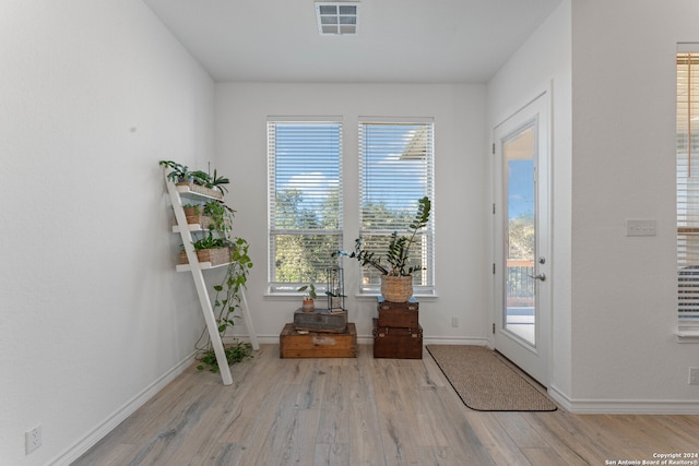 doorway to outside featuring light wood-type flooring